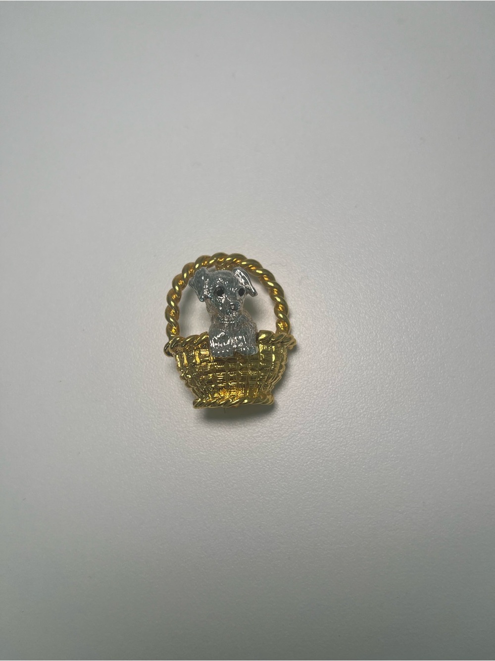 Joan Rivers Gold and Silver Puppy Basket Brooch
